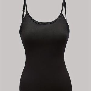 TEMU 우아한 여성용 단색 탱크탑 - 캐주얼 다용도 민소매 조끼, 폴리에스터 및 엘라스테인, 세탁기 사용 가능, 봄/여름/가을