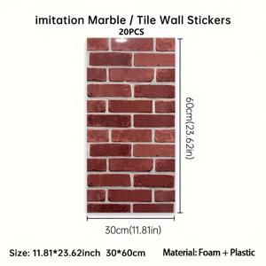 TEMU 20장/30장 인조 레트로 벽돌 무늬 폼 벽돌, 두껍게 된 자체 접착 PVC 홈 데코 벽 패널, 강력한 접착 뒷면, 쉽게 청소, 홈 데코, 거실 벽 덮개, 욕실 방수 벽 스티커에 사용