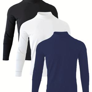 TEMU MBDMBD 남성용 3개 세트 하이넥 긴팔 티셔츠 - 부드럽고 편안하며 다용도로 사용할 수 있는 단색 상의, 캐주얼 여름 착용용, 캐주얼 착용용 상의| 스타일|편안한 핏