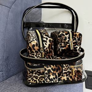 TEMU 신규 화장품 가방, 대용량 휴대용 세면도구 가방 건식 및 습식 분리 여행 보관 가방 투명 핸드헬드 토트 세트 포터블 나일론 메쉬 거즈 대형 브랜드와 같은 스타일 여성용 4in1 엄마-아이 패키지 PVC 클러치 심플하고 고급스러운 네 조각 슈트