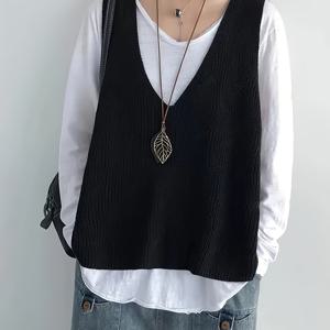 TEMU 플러스 사이즈, 가을-겨울 캐주얼 우아한 솔리드 컬러 V넥 베스트