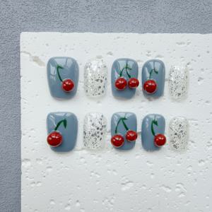 TEMU 10개 벚꽃 디자인 글로시 인조 손톱, 잎무늬가 있는 짧은 사각형 미리 디자인된 네일 팁, 쉬운 네일 아트 장식을 위한 혼합 색상 시스템 프레스온 네일