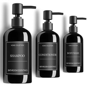 TEMU GAONLY 샴푸 및 컨디셔너 디스펜서 세트 3개 - 펌프와 라벨이 있는 모던한 16.9온즈 샤워 비누 PET 병, 재충전 쉬운 바디워시 디스펜서로 욕실 장식 업그레이드 크리스마스 선물