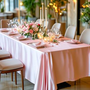 TEMU 1개 우아한 핑크색 새틴 테이블보 - 발렌타인데이, 결혼식, 휴일, 생일, 연회용 로맨틱 폴리에스터 직사각형 커버, 축제적이고 세련된 분위기를 조성하기에 완벽한 웨딩 장식