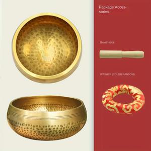 TEMU 네팔식 손수 제작 티베트 노래 볼 세트, 진정한 요가 미디어션 치유 악기, 풀 문 연습 및 휴식, 막대와 쿠션이 있는 노란 구리 볼