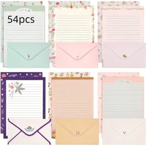 TEMU 54장짜 꽃무늬 문구 세트 - 우아한 줄이 그어진 편지지와 자체 봉인 봉투 - 결혼식, 데이, 크리스마스, 생일 초대장 및 인사말에 이상적 - 6가지 고유 디자인|편지지