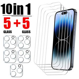 TEMU 아이폰 11/12/13/14/15/16 시리즈용 10in 1 강화 유리 스크린 보호기 - 고화질 얼굴 마스크 5개 + 카메라 렌즈 보호 커버 5개, 9H 경도, 내구성, 지문 방지, 풀 커버리지|아이폰케이스