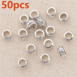 TEMU 100개/50개 7mm 봉숭아 깃털 패턴 스페이서 비즈, 큰 구멍 루즈 라운드 원통형 비즈, 손으로 뚫은 스트링 장식 비즈, 솔리드 화살표 스페이서 비즈, 목걸이, 귀걸이, 키체인