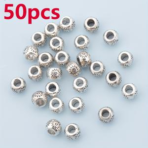 TEMU 100개/50개 대형 구멍 패턴 스페이서 비즈 라운드 루스 비즈 디자인 튜브 비즈 핸드메이드 드릴 비딩 장식용 비즈, 꽃 스페이서 포함 DIY 팔찌, 목걸이, 발찌, 귀걸이, 머리 액세서리, 펜던트, 짠 주얼리 폰 체인 키체인, 공예 쥬얼리 참