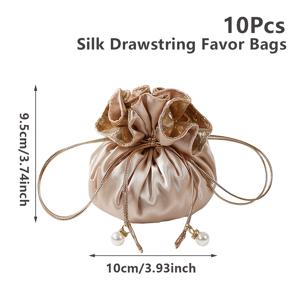 TEMU 10개 실크 끈 포장 가방, 샴페인 & 혼합 색상, 결혼 기념일 브라이덜 샤워 파티 캔디 백, 생일 베이비 샤워 파티 용품, 데이 선물 가방 - 전기 필요 없음, 크리스마스, 할로윈