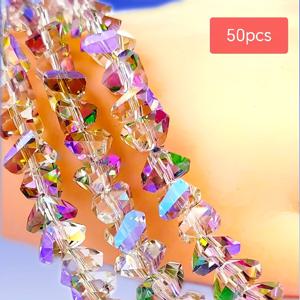 TEMU 8mm 수제 유리 씨앗 비즈와 면처리된 삼각형 비즈 - 목걸이 팔찌 제작용 DIY 보석 재료, 반짝이는 보석 같은 구슬 모음