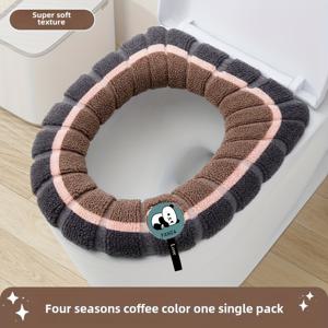 TEMU 판다 디자인 소프트 변기 시트 커버 - 풀 랩 미끄럼 방지 욕실 매트, 두꺼운 통기성 겨울용 보온, 다크 그레이 & 핑크 대비, 전기 불필요, 화장실 장식 및 액세서리, 유쾌한 데코 요소, 고품질|변기커버