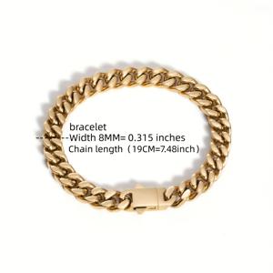 TEMU 8mm 와이드 스테인리스 스틸 네 면 핸드 폴리시 광택 쿠바 목걸이 & 팔찌, 진공 도금 18K 골드 플레이트 힙합 액세서리 선물 (남녀 공용)