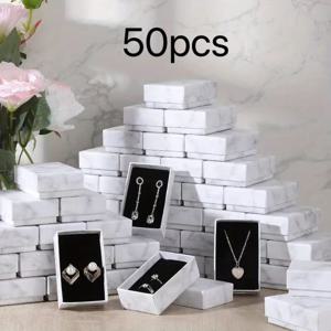 TEMU 50개 우아한 대리석 화이트 종이 주얼리 선물 상자 - 목걸이, 팔찌, 귀걸이, 반지에 이상적 | 기념일 및 결혼식에 완벽 | 세련된 디자인의 휴대용 판지 보관함, 주얼리 박스