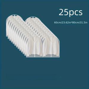 TEMU 25팩 지퍼형 의류 보관백 - 내구성 강한 투명 방진 및 방수 플라스틱 옷 커버, 지퍼 클로저, 재사용 가능한 옷걸이 옷장 보관용 (코트, 정장, 드레스, 셔츠 다양한 사이즈 호환)