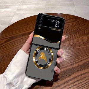 TEMU 다크 그레이 골든 호스 패션 PC 소재 페인트 인조 가죽 스타일 접이식 시리즈 플립 4, Z 플립 5, Z 플립 6, W22, W23, 폴드 4, 폴드 5, 폴드 6 모바일 폰 보호 케이스에 적합