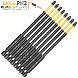 TEMU 2/4/8개 KEZHIDE 자성 크로스 필립스 PH2 드라이버 비트 세트, 6인치 150mm, S2 강철, 높은 토크 경도, 높은 내구성, 검정 및 노란색, 배터리 없음, 전기 드릴 및 수동 드릴용