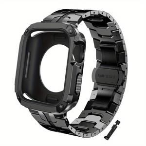 TEMU 2개 세트, 스테인레스 스틸 밴드 &PC&TPU 케이스, 애플 워치 38/40/41mm, 42/44/45mm, 49mm 울트라, S10 42/46mm 비즈니스/레저 스타일 남성/여성용 메탈 스트랩 시리즈 10/9/8/7/6/5/SE/4 - 방수 없음