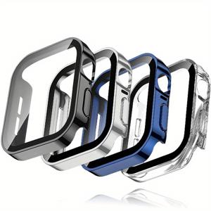 TEMU 4팩 하드 케이스 - 애플워치 46mm 42mm 45mm 44mm 40mm 41mm 시리즈 11 6 SE 5 4 시리즈 4 호환, 강화유리 스크린 보호필름 포함, 블랙 초슬림 내구성 방수 보호 커버