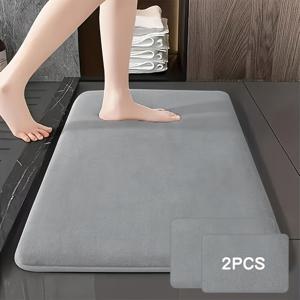 TEMU 2개 두꺼운 폼 스펀지 욕실 매트, 빠른 흡수 세탁 가능 욕실 담요, 미끄럼 방지 욕조 바닥 매트, 샤워문 커버, 메모리폼 매트, 주방 카펫, 욕실 거실 봄 여름 가을 겨울용|욕조