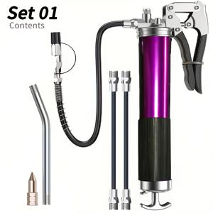 TEMU 14온스 , 18인치 호스, 피팅 2개, 연장 하드 튜브 및 팁 2개가 포함된 헤비 듀티 그리스 건 키트 - 자동차 및 산업용 전문 윤활 도구