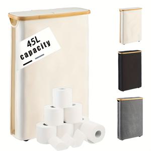 TEMU 뚜껑이 있는 대용량 대나무 종이타월 바구니, 24개 일반 롤 또는 18개의 점보 롤 수납 가능, 다기능 접이식 화장지 바구니, 욕실/침실/사무실용 세탁바구니 및 욕실 장식 액세서리