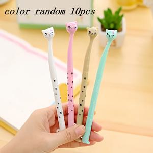 TEMU 10pcs 귀여운 고양이 젤 펜, 0.5mm 검은 잉크, 다양한 색상과 높은 다리 고양이 디자인, 사무실, 학교 및 쓰기용 창의적인 서명 펜