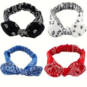 TEMU 여성용 패션 토끼 귀 매듭 헤어밴드 4개 세트, 스위트 스타일 머리띠, 캐주얼 헤어홀더, 귀여운 헤어밴드