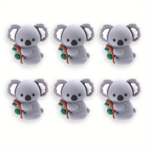 TEMU 6개 3D 코알라 실리콘 비즈, 앉아있는 & 포옹하는 포즈와 잎 장식 - DIY 키체인, 팔찌, 목걸이 만들기용 고품질 내구성 있는 고무, 귀여운 동물 공예 재료, 플레이풀 디자인, 매끄러운 질감, 소프트 소재, 수제 액세서리