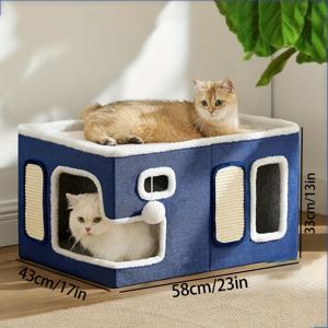 TEMU 럭셔리 더블 레이어 고양이 침대, 실사 스크래칭 포스트 및 미끄럼 방지 베이스가 있는 고양이 침대, 고양이 침대 | 현대 고양이 집 | 내구성 있는 고양이 침대, 고양이 가구