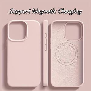 TEMU 애플 케이스와 호환되는 iPhone 13, 14, 15, 및 16 시리즈용으로 설계된 내장 자기 링이 있는 단색 액체 실리콘 보호 커버