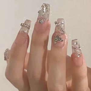 TEMU 24pcs 핑크 롱 발레 타입 3D 나비 디자인 착용 가능한 네일 미용 제품 세트, 착용하기 쉽고 편안함, 네일을 브랜드 뉴한 느낌으로, DIY 네일 아트 모양 장식, 맞춰지고 재사용 가능합니다.|네일