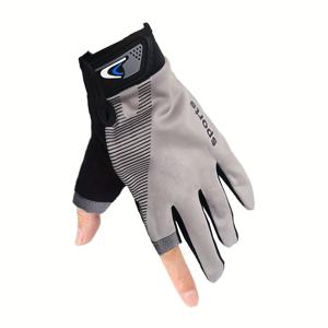 TEMU 남성용 경량 통기성 터치스크린 사이클링 & 낚시 장갑, 미끄럼 방지 손바닥, 블랙/그레이 악센트 스포츠 장갑, 손목 스트랩 포함, 야외 활동, 라이딩용, 화이트 핑거 팁 (패드 없음, 쉽게 착용/탈착 가능) - 여름용