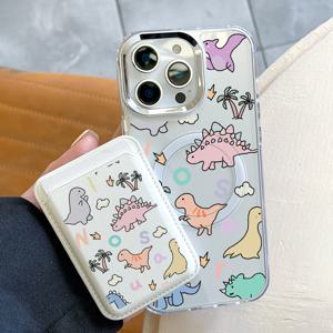 TEMU 아이폰 16 프로용 패션 뉴 스타일 자석 컬러풀 만화 용 무늬 폰 케이스 & 자석 카드 홀더 세트 - 고급 강력한 자석 부착, 1~2장의 신용카드 및 은행카드, 신분증을 위한 내부 보안 포켓이 있는 보호 콤보 아이폰 15/14/13/12/11 프로 맥스 7 8 플러스 KX1과 호환 가능