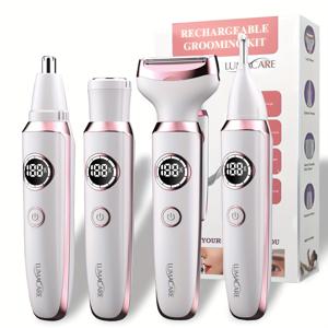 TEMU 여성용 4-in-1 전기 제모기 멀티펑셔널 면도기 세트 비키니 트리머 USB-C 충전 LED 디스플레이 눈썹, 코, 얼굴, 다리, 팔, 몸털 제거용 휴대용, 부드럽고 무료, 여성 선물