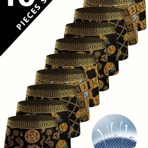 TEMU 남성용 드로즈 10매 세트 | 속건성, 통기성 니트 원단, 랜덤 프린트 디자인, 데일리 & 캐주얼용