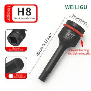 TEMU 공기 구동 헥스 소켓 비트 헤드 전기 렌치 적합, 1/2인치 드라이버는 강화 잠금 핀과 고무 링이 함께 제공되는 자동차 수리 도구 H4-H19, M5-M21 나사 분해 및 설치에 적합