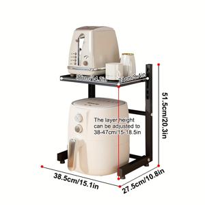 TEMU 1pc 에어 프라이어 스토리지 랙, 주방용 금속 카운터 탑 오르간라이저, 쌀 조리기 및 소형 가전 제품용 다기능 유니버설 스탠드, 공간 절약형 계층적 디자인, 금속 파이프 포함되지 않음, 주방 스토리지 솔루션|현대 주방 액세서리|금속 구조, 에어 프라이어 액세서리, 서랍장|에어프라이어|밥솥