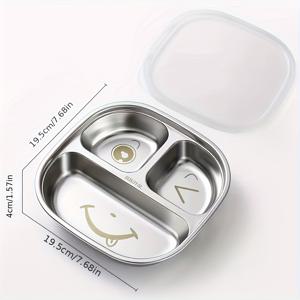 TEMU 스테인리스 스틸 식기 세트 - 1개 분할 접시 + 1개 뚜껑, 식품 등급, 캔틴, 파티, 휴일 모임에 완벽, 사각형 모양, 수동, 손세척만, 벤토 상자