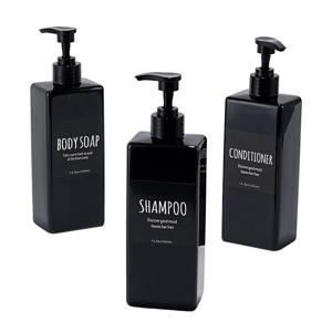 TEMU 3개 세트 16.9oz 빈 리필 가능한 스퀘어 병, 라벨 포함 500ml 재사용 가능 플라스틱 펌프 분무기 - 욕실/주방/호텔 샴푸 컨디셔너 용기, 블랙