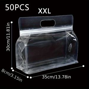 TEMU 재사용 가능한 밀폐 식품 보관 가방 지퍼 클로저 - BPA 프리, 누수 방지 및 습기 방지 컨테이너 핸들 포함 - 식사 준비, 팬트리, 여행, 주방을 위한 투명 플라스틱 백 - 음식 신선함 유지 - 곡물, 견과류, 과일, 채소, 간식에 이상적 - 공간 절약 디자인, 팬트리 정리, 컴팩트 오거나이저, 내구성 있는 구조, 홈 쿠크