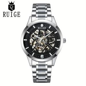 TEMU RUIGE 2025 새로운 자동 기계 시계, 패션 홀로우 디자인, 발광 기능, 스테인레스 스틸 스트랩, 비즈니스 스타일, 아버지의 날, 부활절, 마르티 그라스 날을 위한 이상적인 선물, 배터리가 없습니다.