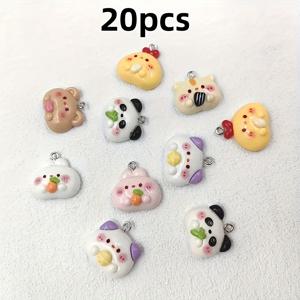 TEMU 20개 귀여운 동물 참 세트 - 주얼리 제작용 레진 펜던트 비즈, 곰, 고양이, 판다, 토끼, 닭, 하트, 꽃, 리본, 귀걸이, 목걸이, 팔찌, 주얼리 제작 용품, 공예 참, 재미있는 디자인, 튼튼한 참 포함