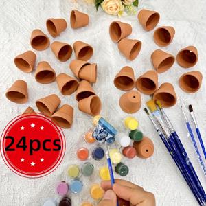 TEMU 24개 세트 1.3인치 테라코타 클레이 화분 대량 구매 - 배수구가 있는 소형 라운드 미니 식물용 화분, 다육식물 및 허브 실내외 장식용, 공예 및 재배용 미완성 클래식 스타일