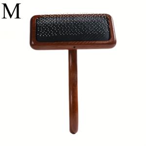 TEMU 스테인리스 스틸 바늘 이빨과 너도밤나무 손잡이가 있는 전문 애완동물 그루밍 브러시 - 긴 털 개와 고양이를 위한 부드러운 탈탈 빗질, 탈모 감소 및 엉킴 방지, 건강한 털을 촉진하는 레드 베이지, 편안한 그립 핸들 | 내구성 있는 구조, 강아지 그루밍