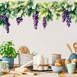 TEMU 1pc 창의적인 과일 벽 스티커 - 보라 포도 포도주와 잎 디자인, PVC 소재, 쉽게 적용, 주방, 침실, 출입구, 단일 사용, 세라믹 표면 추천, 비정형 모양, 주방 벽 장식