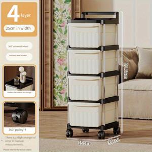 TEMU 4단 슬림 롤링 카트 - 크림색 다목적 모바일 오르간라이저, 360° 바퀴로 주방, 욕실, 침실에 적합 | 좁은 다층 스낵, 메이크업, 가정용 카트, 욕실 오르간라이저 | 좁은 선반 단위 | 내구성 있는 플라스틱 구조, 슬림 롤링 카트