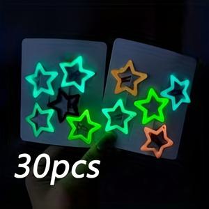 TEMU 30개 별 모양의 빛나는 밤 헤어 클립 - Y2K 나이트 글로우, 청소년용 도파민 부여 BB 헤어, 다양한 색상 (녹색, 파란색, 노란색, 검정색, 보라색), 힙합 펑크 스타일, 금속 재질