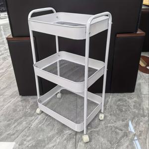 TEMU 3단 다기능 금속 카트와 4개의 작은 후크 - 조립식 × 360° 회전 수납 트롤리, 내구성 있는 탄소강, 주방 및 세탁실에 적합한 쉬운 조립