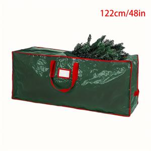 TEMU 지퍼 클로저가 있는 대용량 PVC 크리스마스 트리 보관 가방 1개, 실내/외부 휴일 장식용 내구성 있는 직사각형 디자인 - 녹색에 빨간 테두리, 튼튼한 손잡이 기능, 트리 보관